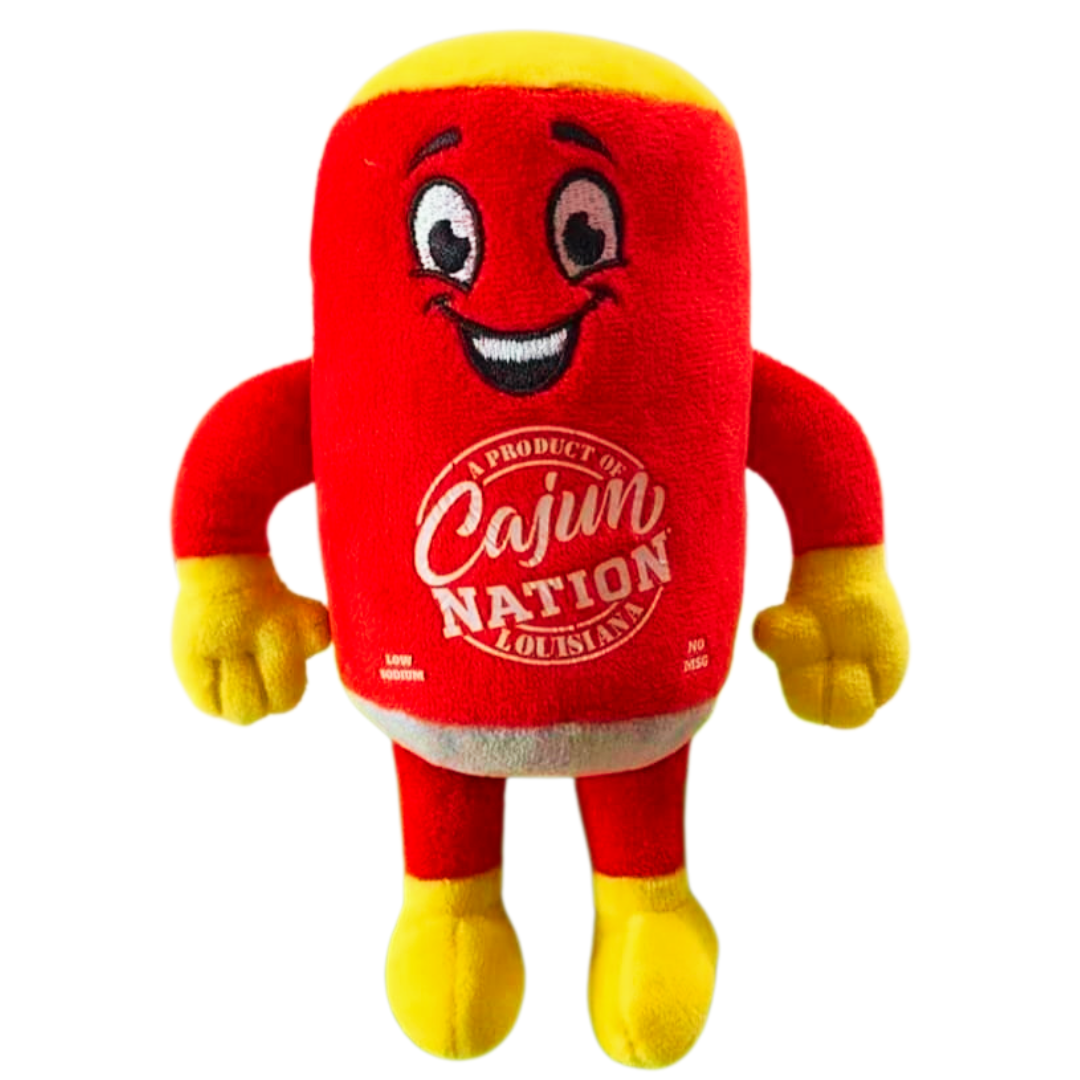 RED CAN MAN Plush Toy:
- Embroidered Face
- Heat Transfer and Silk Printed 
   Body
- 9 ounces
- 5 inches
- Stuffed with cotton