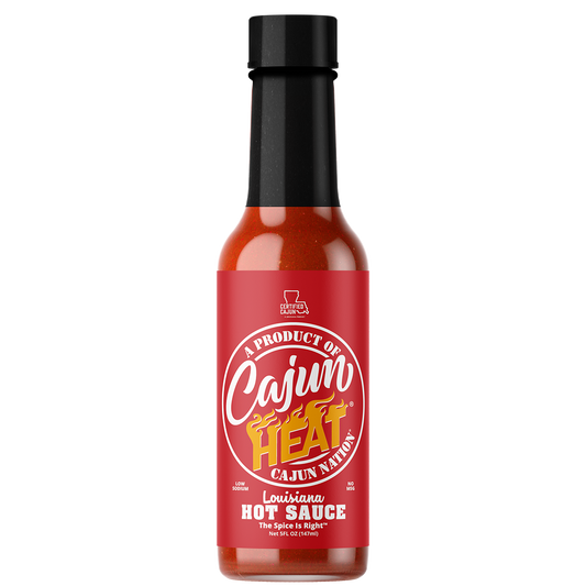 Cajun Nation CAJUN HEAT Low Sodium Louisiana Hot Sauce is a LOW SODIUM 5 fluid ounces, flavorful blend of Red Peppers with No MSG.  It contains 100mg of sodium.  Cajun Nation, Louisiana along the Cajun Coast. 