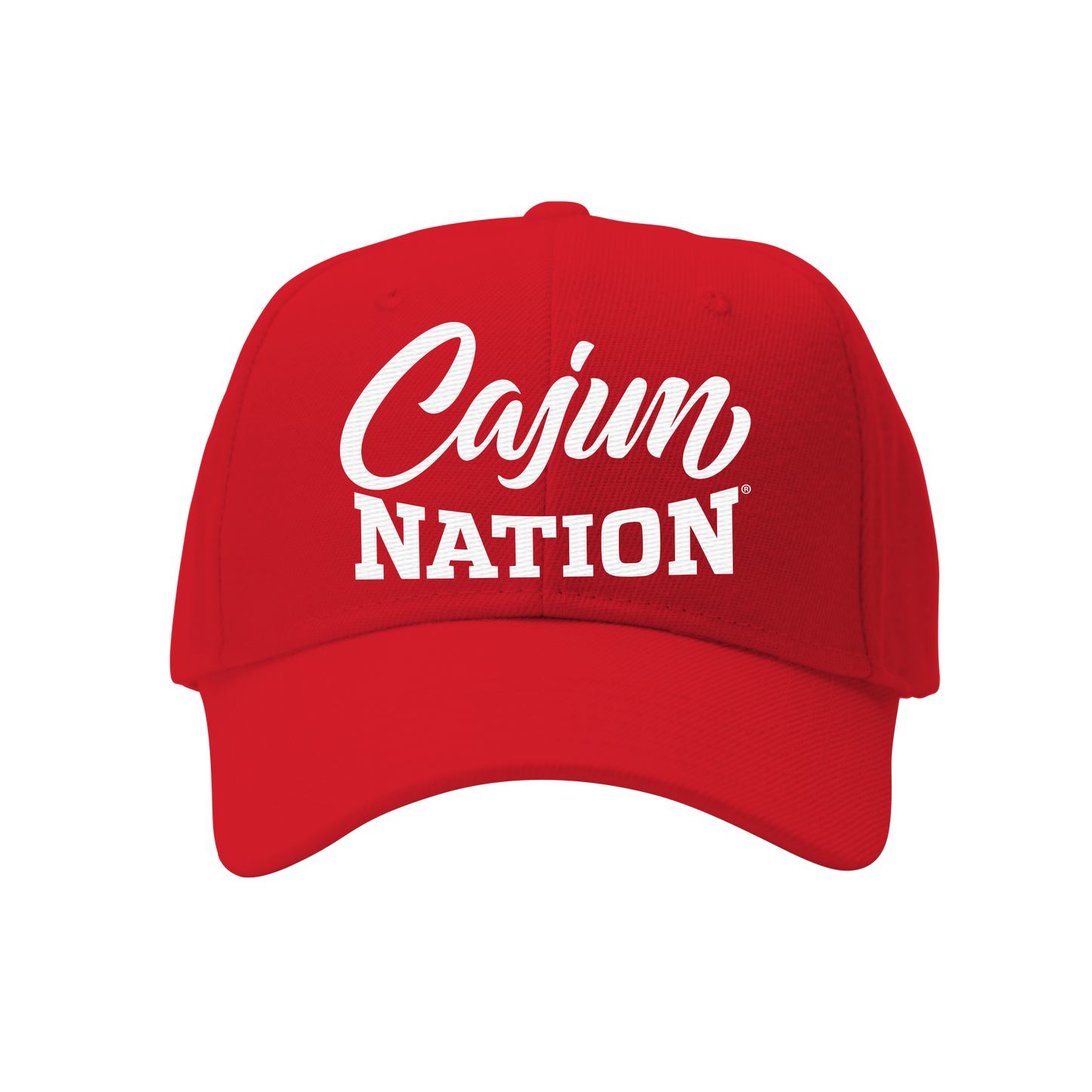  Cajun Nation Red Classic Polo Cap  Pre-curved Visor Fabric strap with antique brass slide buckle closure 100% Cotton One size fits Most Plastisol print