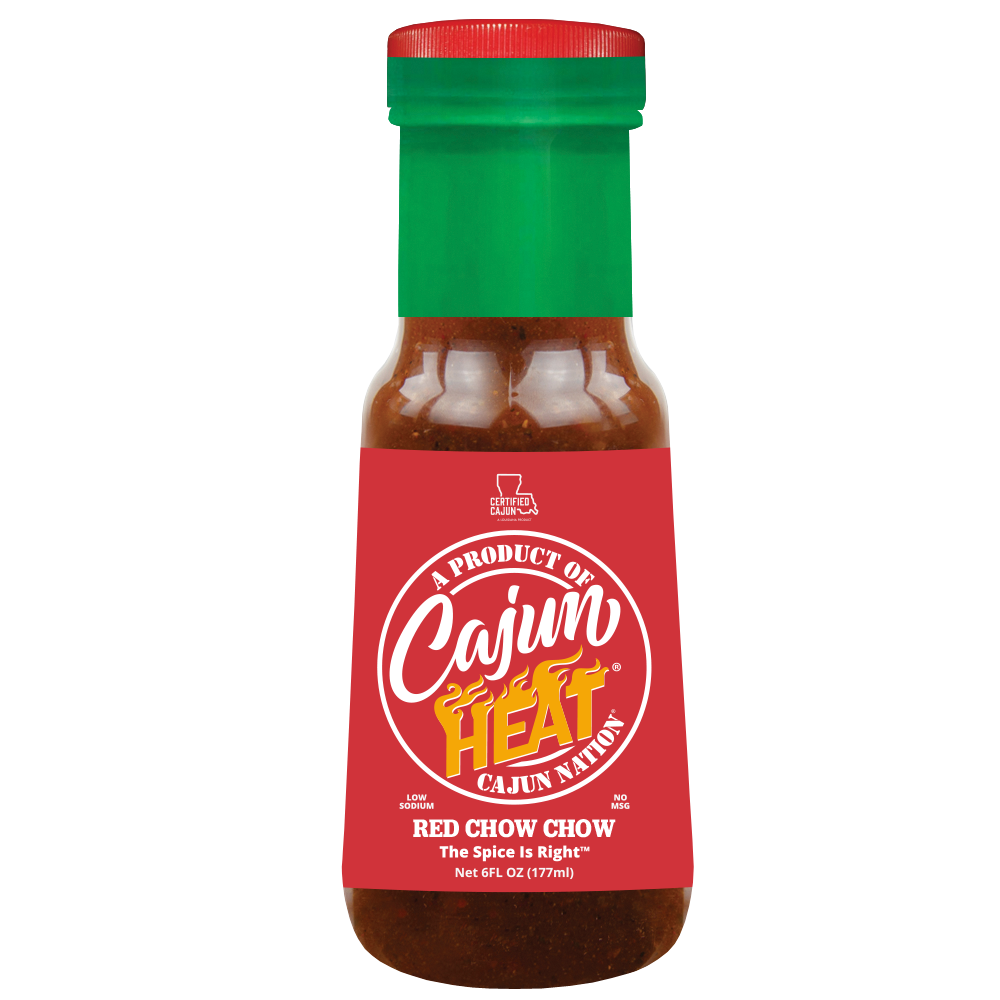  Cajun Nation Cajun Heat Red Chow Chow - Crushed Red Peppers is a Certified Cajun 6 fluid ounces, LOW SODIUM flavorful blend of Cajun Red Peppers with No MSG. It contains 100mg of sodium.  Made in Cajun Nation, Louisiana along the Cajun Coast.