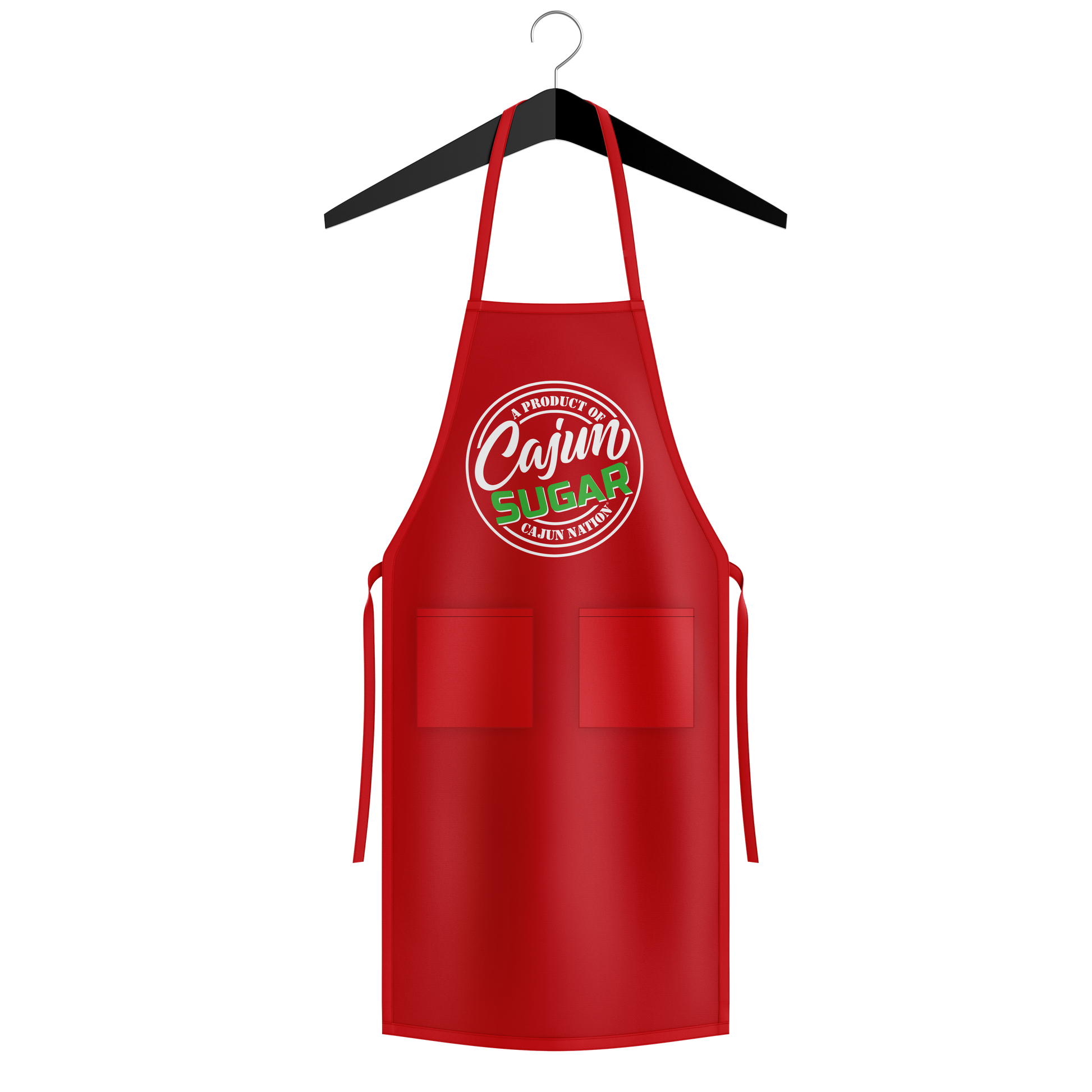 Cajun Sugar Home Chef Red Apron Length 34 Inches x Width 30 Inches (One Size Fits Most) Apron Length Type Mid-Length Color Red Features With Pockets Material Poly-Cotton Twill Number of Pockets 2 Type Bib Aprons Plastisol print