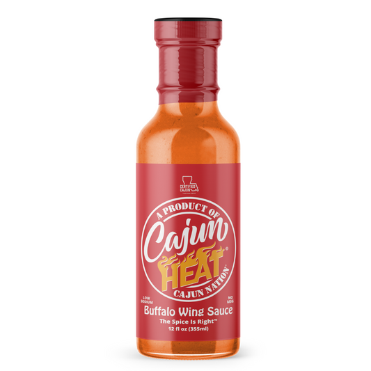 Cajun Heat Buffalo Wing Sauce is a Certified Cajun LOW SODIUM 12 fl oz flavorful blend with No MSG, and infused with Cajun Nation Cajun Seasoning for the Home Chef.  It contains 85mg of sodium.