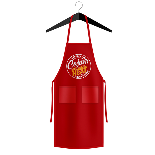  Cajun Heat Chef Red Apron - Length 34 Inches x Width 30 Inches (One Size Fits Most) Apron Length Type Mid-Length Color Red Features With Pockets Material Poly-Cotton Twill Number of Pockets 2 Type Bib Aprons  Plastisol  print 